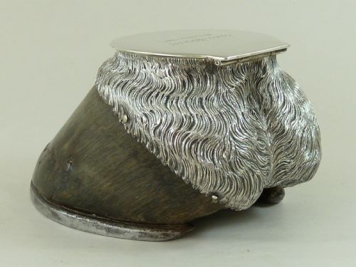 VICTORIAN HORSE HOOF HALLMARKED SILVER INKWELL JACK SPRAT 1887 TAXIDERMY - ADDITIONAL PHOTO 2