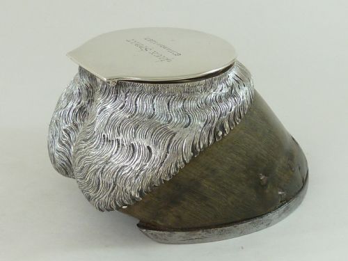 VICTORIAN HORSE HOOF HALLMARKED SILVER INKWELL JACK SPRAT 1887 TAXIDERMY - ADDITIONAL PHOTO 3