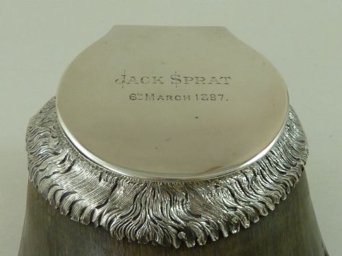 VICTORIAN HORSE HOOF HALLMARKED SILVER INKWELL JACK SPRAT 1887 TAXIDERMY - ADDITIONAL PHOTO 4