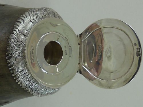 VICTORIAN HORSE HOOF HALLMARKED SILVER INKWELL JACK SPRAT 1887 TAXIDERMY - ADDITIONAL PHOTO 8