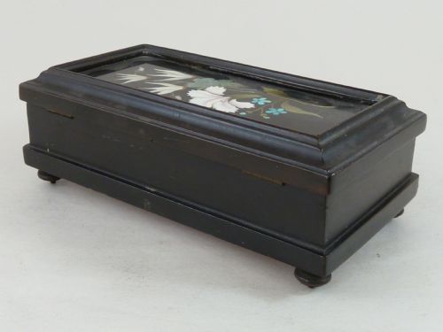 ITALIAN PIETRA DURA MOUNTED EBONY TRINKET BOX ANTIQUE - ADDITIONAL PHOTO 5