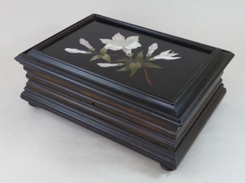 LARGE ITALIAN PIETRA DURA MOUNTED EBONY JEWELLERY BOX ANTIQUE - ADDITIONAL PHOTO 3