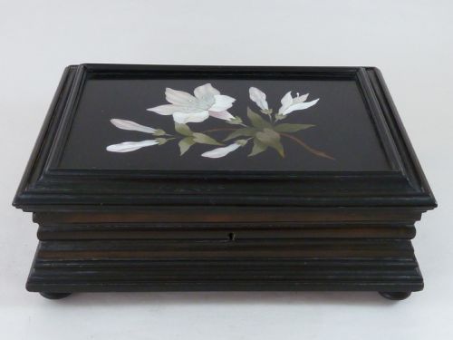 LARGE ITALIAN PIETRA DURA MOUNTED EBONY JEWELLERY BOX ANTIQUE - ADDITIONAL PHOTO 5