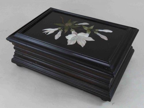 LARGE ITALIAN PIETRA DURA MOUNTED EBONY JEWELLERY BOX ANTIQUE - ADDITIONAL PHOTO 2