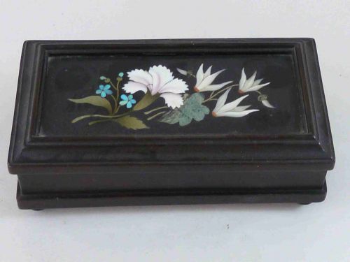 italian pietra dura mounted ebony trinket box antique - CATEGORY: ANTIQUE BOXES - DATED 1880