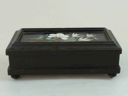ITALIAN PIETRA DURA MOUNTED EBONY TRINKET BOX ANTIQUE - ADDITIONAL PHOTO 1
