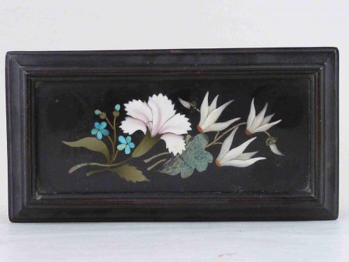 ITALIAN PIETRA DURA MOUNTED EBONY TRINKET BOX ANTIQUE - ADDITIONAL PHOTO 2