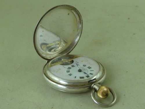 swiss 8 day visible escapement full hunter pocket watch 925 sterling silver london 1915 hebdomas weekly watch co - CATEGORY: ANTIQUE WATCHES - DATED 1910