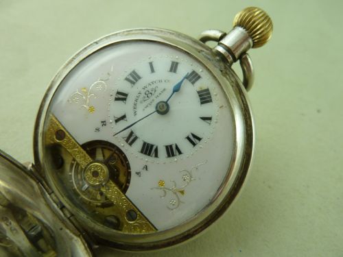 SWISS 8 DAY VISIBLE ESCAPEMENT FULL HUNTER POCKET WATCH 925 STERLING SILVER LONDON 1915 HEBDOMAS WEEKLY WATCH CO - ADDITIONAL PHOTO 1
