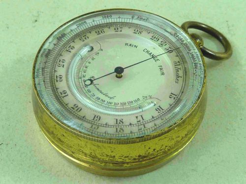 victorian pocket combination aneroid barometer altimeter thermometer compensated gilt brass - CATEGORY: ANTIQUE BAROMETERS - DATED 1870