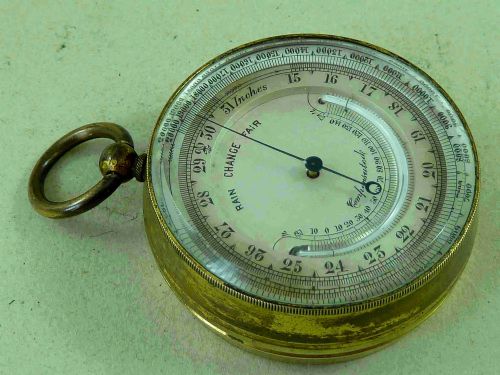 VICTORIAN POCKET COMBINATION ANEROID BAROMETER ALTIMETER THERMOMETER COMPENSATED GILT BRASS - ADDITIONAL PHOTO 2