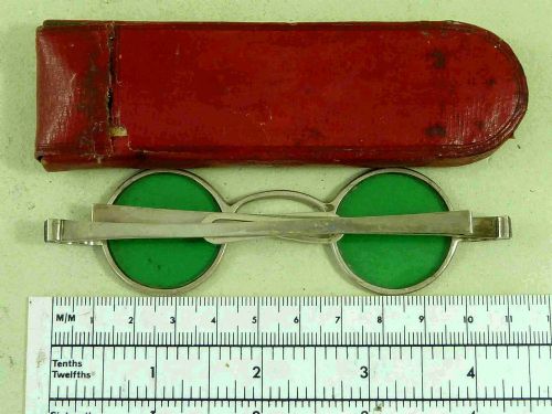 1809 HALLMARKED SILVER FRAME ROUND LENS SUNGLASSES GREEN TINTED SPECTACLES LEATHER CASE - ADDITIONAL PHOTO 2