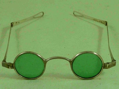 1809 HALLMARKED SILVER FRAME ROUND LENS SUNGLASSES GREEN TINTED SPECTACLES LEATHER CASE - ADDITIONAL PHOTO 3