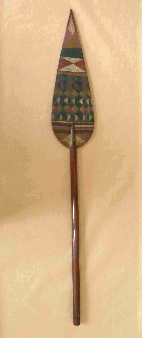 TRIBAL CANOE PADDLE DOUALA DUALA TRADE PAINTED CEREMONIAL RECKITTS BLUE CARVED