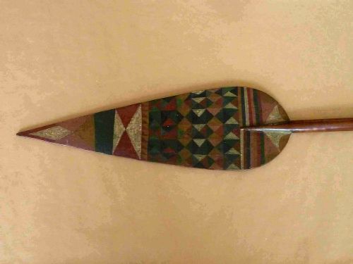 TRIBAL CANOE PADDLE DOUALA DUALA TRADE PAINTED CEREMONIAL RECKITTS BLUE CARVED - ADDITIONAL PHOTO 1