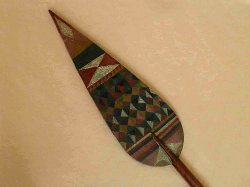 TRIBAL CANOE PADDLE DOUALA DUALA TRADE PAINTED CEREMONIAL RECKITTS BLUE CARVED - ADDITIONAL PHOTO 2