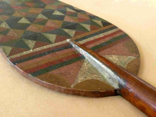 TRIBAL CANOE PADDLE DOUALA DUALA TRADE PAINTED CEREMONIAL RECKITTS BLUE CARVED - ADDITIONAL PHOTO 5