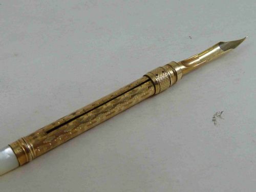AIKIN LAMBERT BOXED ROLLED GOLD MOP INK DIP PEN RETRACTABLE MOTHER OF PEARL ANTIQUE - ADDITIONAL PHOTO 4