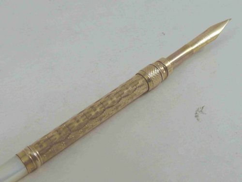 AIKIN LAMBERT BOXED ROLLED GOLD MOP INK DIP PEN RETRACTABLE MOTHER OF PEARL ANTIQUE - ADDITIONAL PHOTO 5
