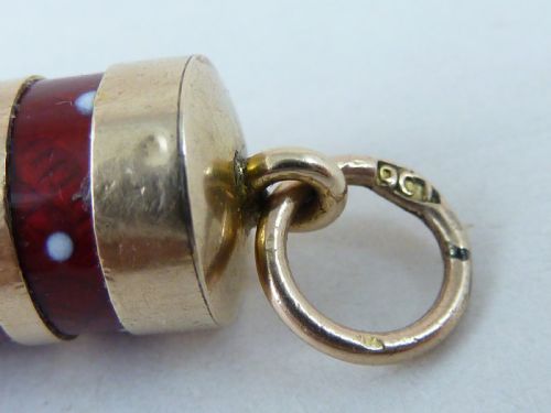 GOLD CHARM RED GUILLOCHE ENAMEL PROPELLING PENCIL FOB PENDANT ANTIQUE - ADDITIONAL PHOTO 5