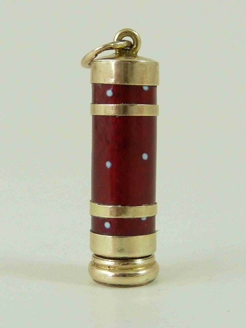 GOLD CHARM RED GUILLOCHE ENAMEL PROPELLING PENCIL FOB PENDANT ANTIQUE - ADDITIONAL PHOTO 1