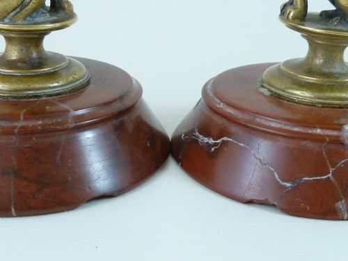 EGYPTIAN REVIVAL SPHINX CANDLESTICKS RED MARBLE FRENCH SPHYNX VICTORIAN - ADDITIONAL PHOTO 8