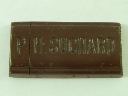 P H SUCHARD CHOCOLATE BAR VESTA CASE MATCH HOLDER BOX BRASS PAINTED FAUX - ADDITIONAL PHOTO 1