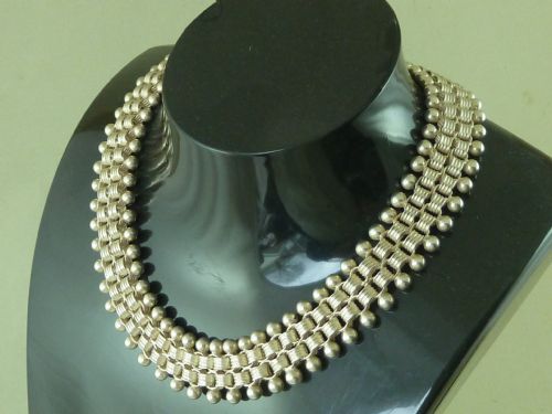victorian solid silver collar link chain fringe necklace bead clasp sterling - CATEGORY: ANTIQUE JEWELLERY - DATED 1890