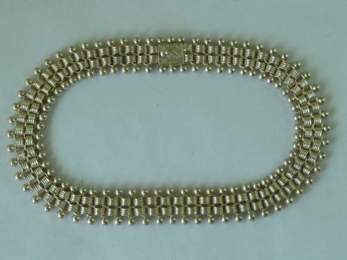 VICTORIAN SOLID SILVER COLLAR LINK CHAIN FRINGE NECKLACE BEAD CLASP STERLING - ADDITIONAL PHOTO 1