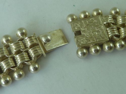 VICTORIAN SOLID SILVER COLLAR LINK CHAIN FRINGE NECKLACE BEAD CLASP STERLING - ADDITIONAL PHOTO 2
