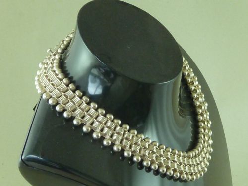VICTORIAN SOLID SILVER COLLAR LINK CHAIN FRINGE NECKLACE BEAD CLASP STERLING - ADDITIONAL PHOTO 4