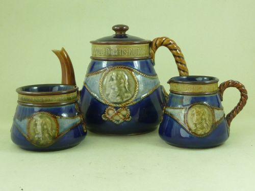 1905 admiral lord nelson commemorative tea set royal doulton stoneware - CATEGORY: ANTIQUE CERAMICS - DATED 1900
