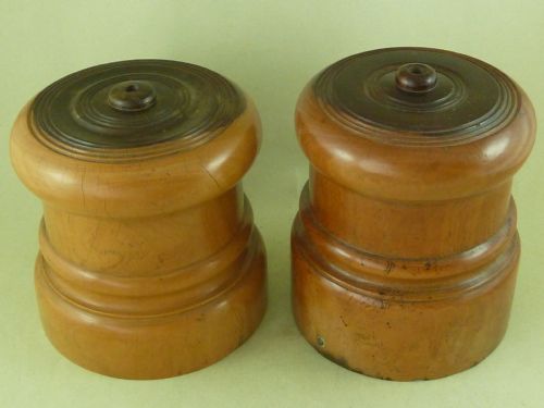 LARGE TURNED LIGNUM VITAE STRING HOLDER DISPENSER BARREL TREEN NEAR PAIR - ADDITIONAL PHOTO 1