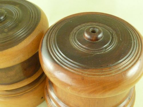LARGE TURNED LIGNUM VITAE STRING HOLDER DISPENSER BARREL TREEN NEAR PAIR - ADDITIONAL PHOTO 5