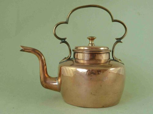 112 pint small english georgian copper kettle c scroll one piece handle - CATEGORY: ANTIQUE METAL - DATED 18TH CENTURY