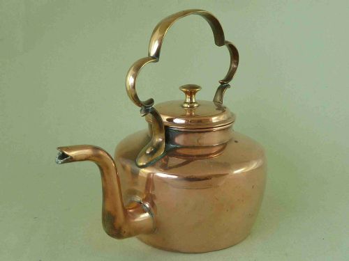 112 PINT SMALL ENGLISH GEORGIAN COPPER KETTLE C SCROLL ONE PIECE HANDLE - ADDITIONAL PHOTO 2