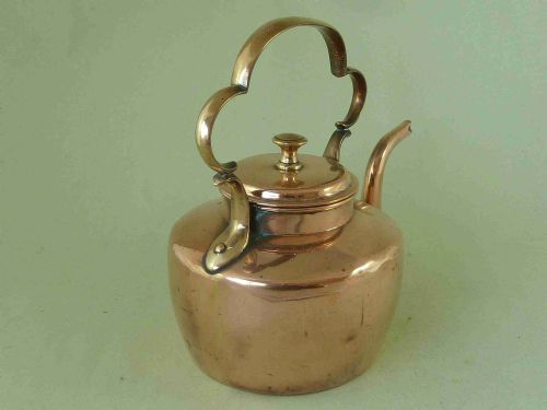 112 PINT SMALL ENGLISH GEORGIAN COPPER KETTLE C SCROLL ONE PIECE HANDLE - ADDITIONAL PHOTO 3