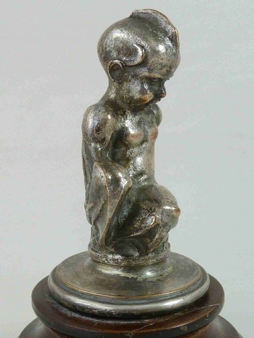 FRENCH CAR MASCOT WATER BOY SILVER PLATE BRONZE EROS ART DECO - ADDITIONAL PHOTO 1