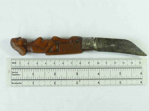 FRENCH AMERICAN FOLDING CLASP PENNY KNIFE CARVED BOXWOOD STEEL SEATED NUDE LADY TREEN - ADDITIONAL PHOTO 2
