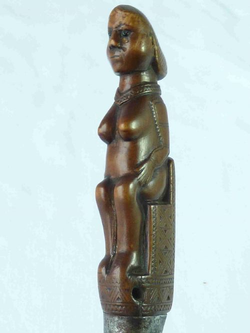 FRENCH AMERICAN FOLDING CLASP PENNY KNIFE CARVED BOXWOOD STEEL SEATED NUDE LADY TREEN - ADDITIONAL PHOTO 3