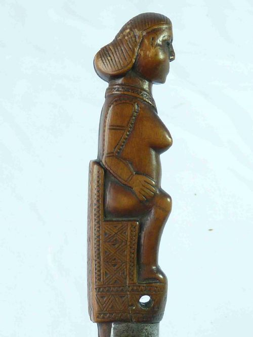 FRENCH AMERICAN FOLDING CLASP PENNY KNIFE CARVED BOXWOOD STEEL SEATED NUDE LADY TREEN - ADDITIONAL PHOTO 4