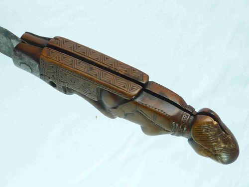 FRENCH AMERICAN FOLDING CLASP PENNY KNIFE CARVED BOXWOOD STEEL SEATED NUDE LADY TREEN - ADDITIONAL PHOTO 5