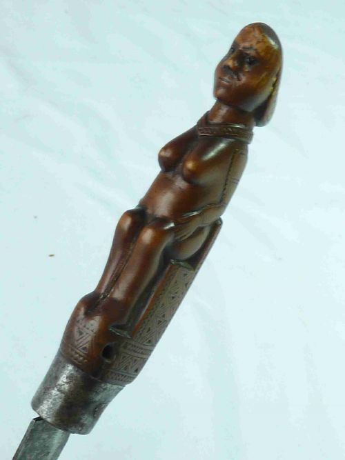 FRENCH AMERICAN FOLDING CLASP PENNY KNIFE CARVED BOXWOOD STEEL SEATED NUDE LADY TREEN - ADDITIONAL PHOTO 6
