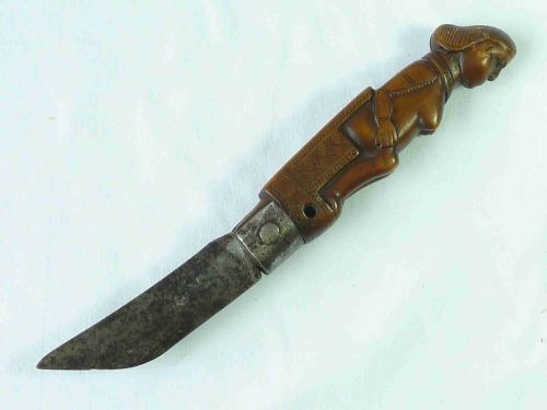 FRENCH AMERICAN FOLDING CLASP PENNY KNIFE CARVED BOXWOOD STEEL SEATED NUDE LADY TREEN - ADDITIONAL PHOTO 8
