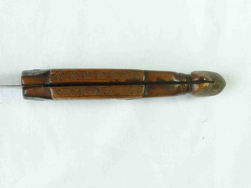 FRENCH AMERICAN FOLDING CLASP PENNY KNIFE CARVED BOXWOOD STEEL SEATED NUDE LADY TREEN - ADDITIONAL PHOTO 9