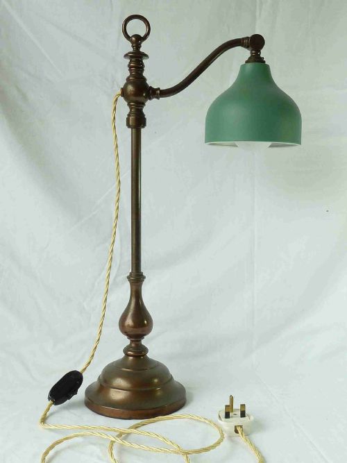 heavy brass rise and fall table lamp desk student vintage - CATEGORY: ANTIQUE LIGHTING - DATED 1920