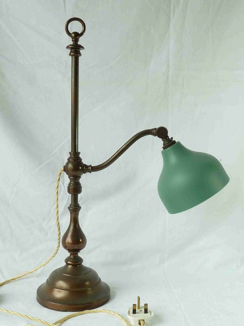HEAVY BRASS RISE AND FALL TABLE LAMP DESK STUDENT VINTAGE - ADDITIONAL PHOTO 1