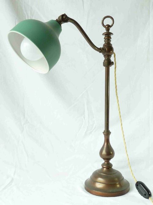 HEAVY BRASS RISE AND FALL TABLE LAMP DESK STUDENT VINTAGE - ADDITIONAL PHOTO 4