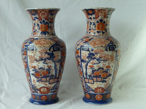pair large antique japanese imari vases meiji period porcelain 15 38cm - CATEGORY: ANTIQUE VASES - DATED 1890