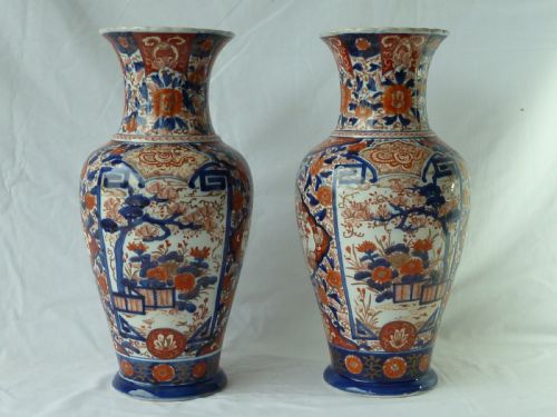 PAIR LARGE ANTIQUE JAPANESE IMARI VASES MEIJI PERIOD PORCELAIN 15 38CM - ADDITIONAL PHOTO 1